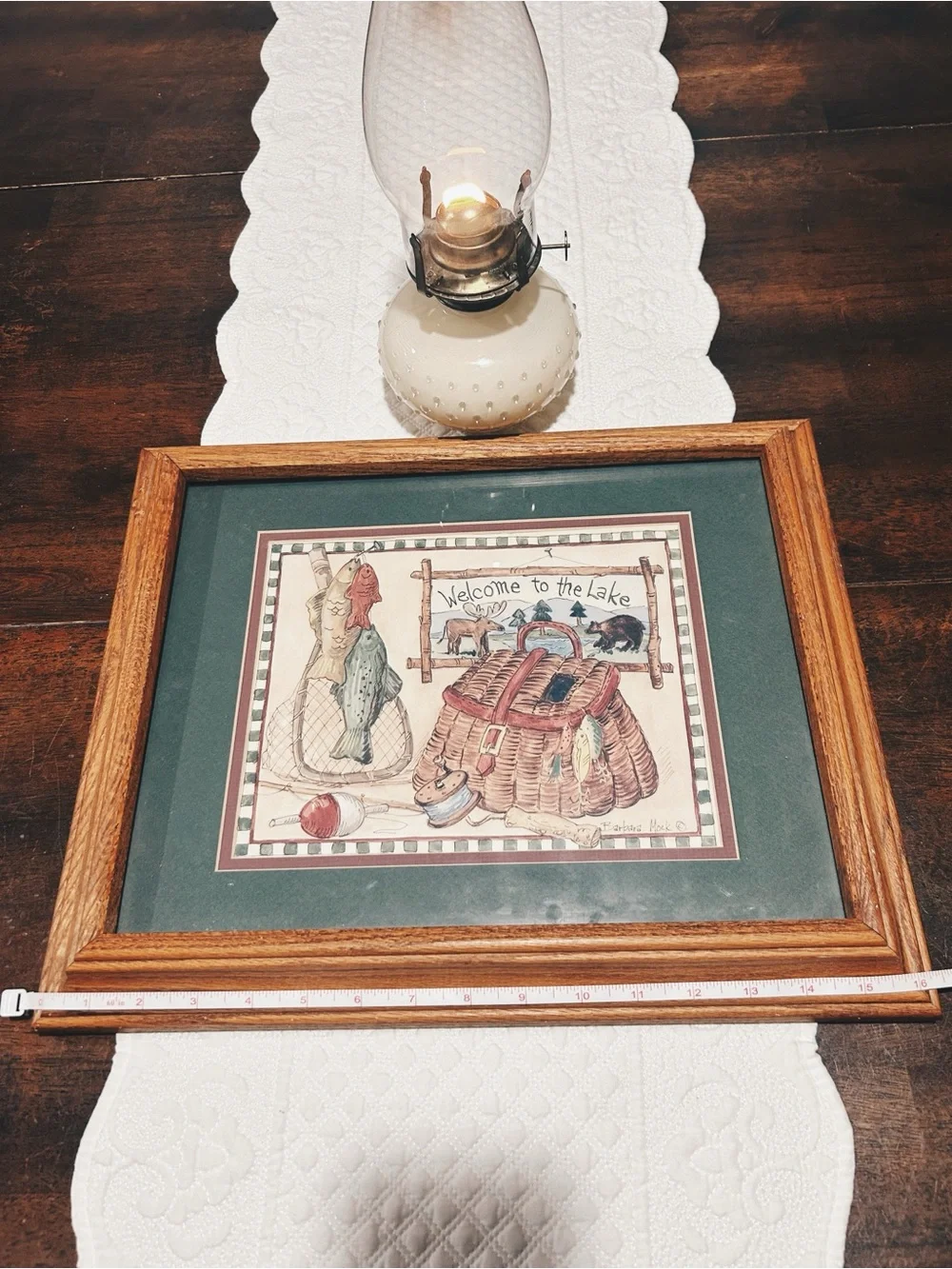 Framed 'Welcome to the Lake' Fishing Art - Green Mat, Wood Frame